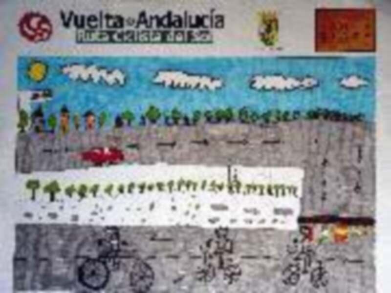 Cartel de la Vuelta a Andalucía, una carrera ciclista con ilustraciones de paisajes y bicicletas.