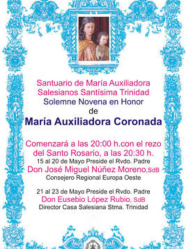 Fiesta de María Auxiliadora, en los Salesianos de la Trinidad de Sevilla, Predicará Don José Miguel Núñez Moreno, SdB.  