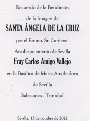 Bendecida la imagen de Santa Ángela de la Cruz por S.E.R. el Sr. Cardenal Emérito de la Archidiócesis de Sevilla Fray Carlos Amigo Vallejo en la Basílica de Mª Auxiliadora, Don Bosco testigo de excepción. 