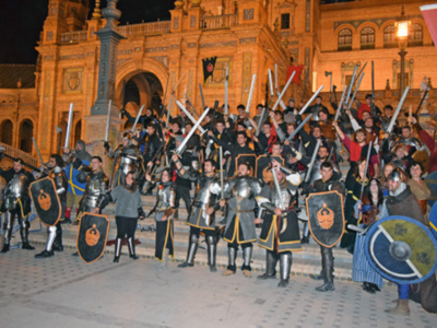 Sevilla.Batalla Medieval en la plaza de España de Sevilla  por la Asociación Fénix.