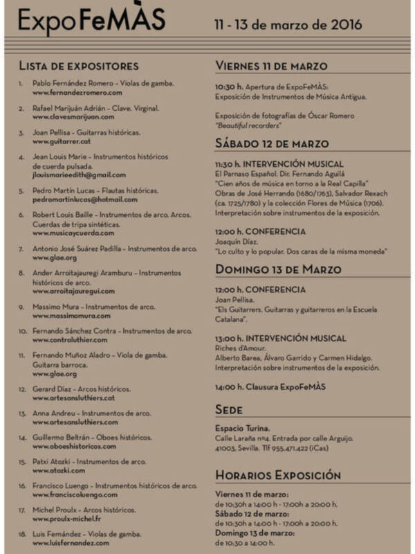 EL FESTIVAL DE MÚSICA ANTIGUA DE SEVILLA ABRE ESTE FIN DE SEMANA LAS PUERTAS DE EXPOFEMÀS