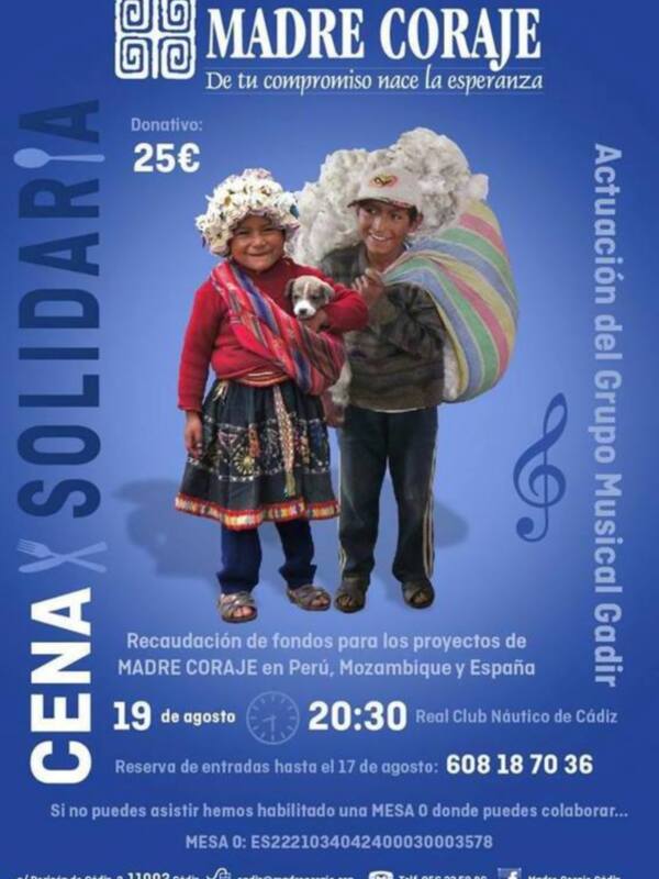 Madre Coraje celebra en Cádiz el próximo viernes una cena solidaria con música en directo