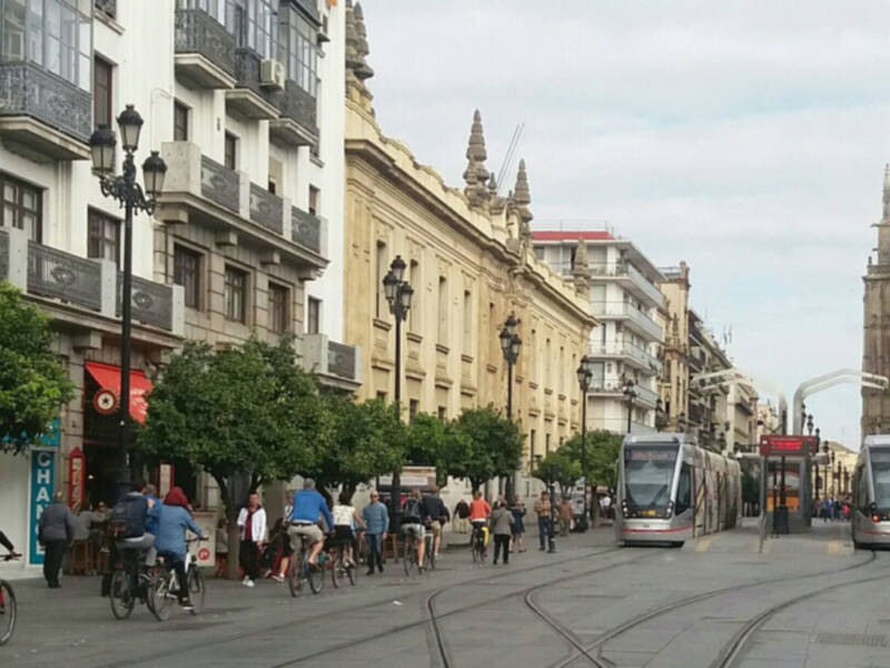 Más del  50% del espacio público de la avenida de la Constitución está ocupado por el espacio reservado al Metrocentro.