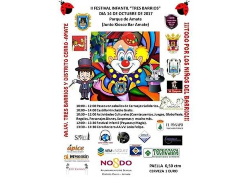 IIº Festival Infantil,  Tres Barrios, en el Parque Amate de Sevilla, previsto para el próximo día 14 de octubre