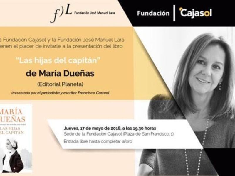María Dueñas visita Sevilla el próximo 17 de mayo, jueves, para presentar su última novela, ‘Las hijas del capitán’.
