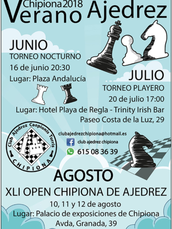 Chipiona volverá a contar este verano con el open de ajedrez, un torneo nocturno y otro playero
