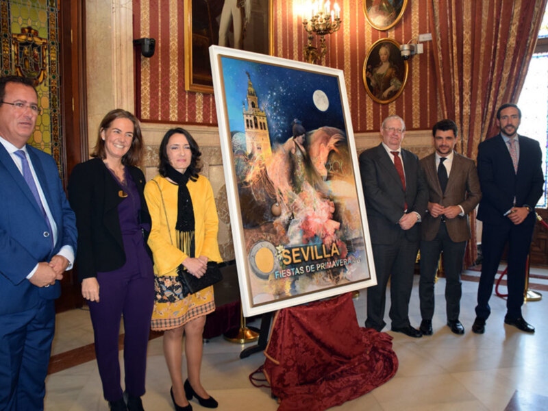Presentado el Cartel de Primavera 2019 de Isabel Sola en el Salón Colón del Ayuntamiento de Sevilla.
