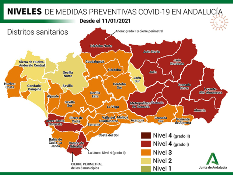 Chipiona en nivel 4 de alerta, grado  I, por la pandemia desde las 00:00 h. del lunes 11 de enero