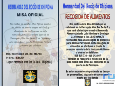 La Hermandad del Rocío de Chipiona lanza una recogida de alimentos para Cáritas coincidiendo con su misa anual de este domingo