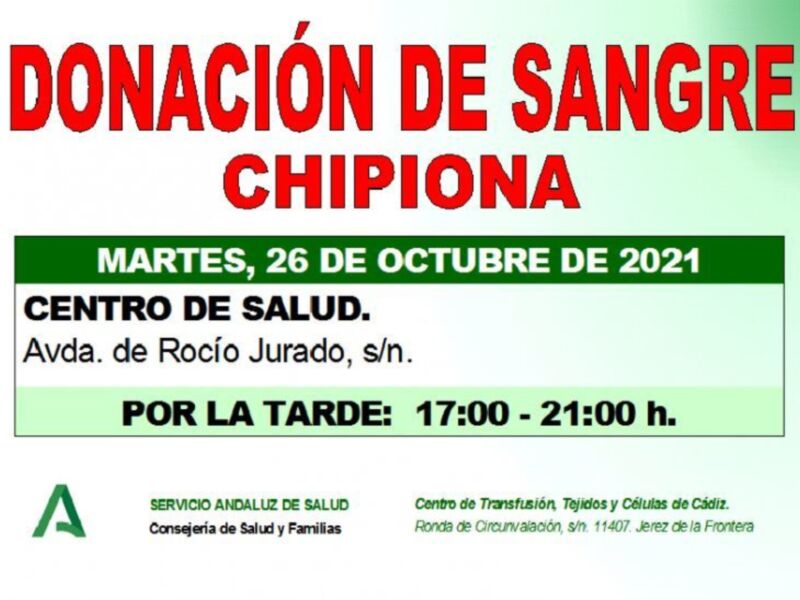 Llamamiento a una donación colectiva de sangre en Chipiona el martes 26 de octubre por el descenso de reservas