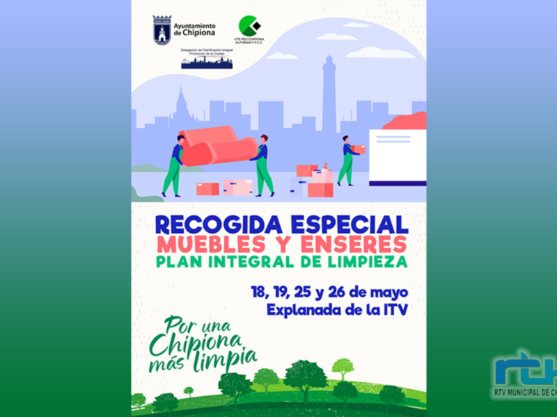 Nueva recogida especial de muebles y enseres en Chipiona los días 18, 19, 25 y 26 de mayo en la explanada de la ITV