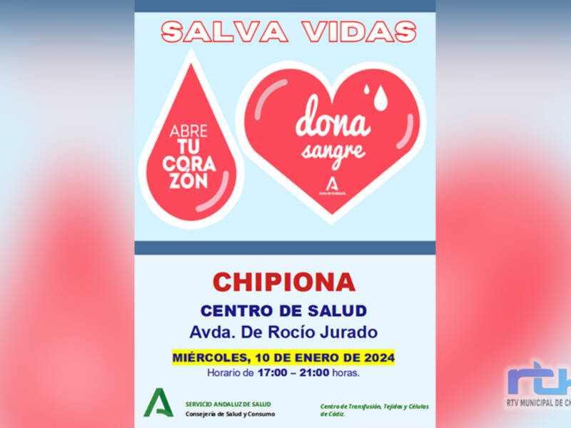 Llamada a donar sangre y regalar vida el miércoles 10 de enero en Chipiona
