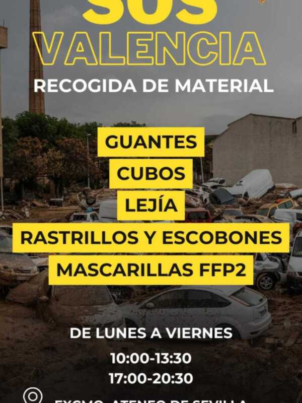 Recogida de material en la calle Orfila, 7, Sevilla. Lunes a viernes de 10:00 a 13:30 y de 17:00 a 20:30. Guantes, cubos y rastrillos disponibles.