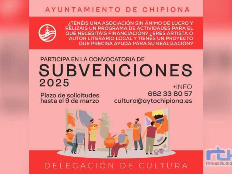 Ayuntamiento de Chipiona convoca subvenciones para asociaciones sin ánimo de lucro y proyectos culturales. Plazo hasta el 9 de marzo.
