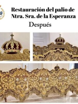 Presentado el resultado de la restauración integral del palio de la Virgen de la Esperanza de Alcalá del Río