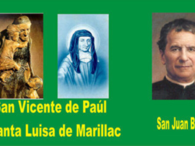 San Vicente de Paúl, Santa Luisa de Marillac y San Juan Bosco.