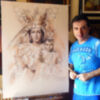 El pintor Antonio Montiel pinta el cartel del 25 aniversario de la Romería de la Virgen de la Alegría de Málaga