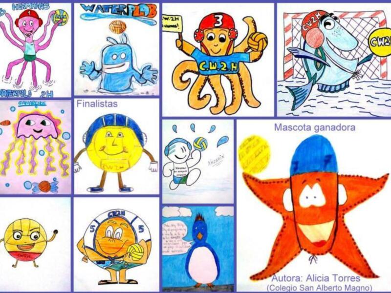 Pié de foto: "Finalistas y Mascota ganadora. Dibujos creativos de niños en un concurso de dibujo. Autora: Alicia Torres (Colegio San Alberto Magno)."