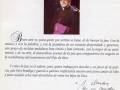 Texto: "Buen arte es, para quien por artista se tiene, el de buscar la paz. Con la música y con la palabra, y con la grandezza de un corazón desprendido y generoso, este grupo de artistas andaluces han evitado y han cantado con lo mejor de su sentimiento y de su arte, el maravilloso poema de la paz que compusieron los ángeles en la nochebuena del nacimiento del hijo de Dios. Y como la paz es el salario para quien trabaja por derecho y en favor de la justicia, que Dios bendiga y guarde a qu...