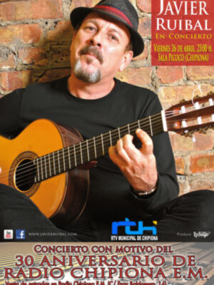Javier Ruibal en concierto el viernes 20 de abril a las 23:40h en Sala Piccolo (Chipiona). Con motivo del 30º aniversario de Radio Chipiona E.M. Entradas en venta desde Radio Chipiona E.M., Paseo de la Estación, 14.