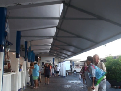 People shopping at a market under a covered area