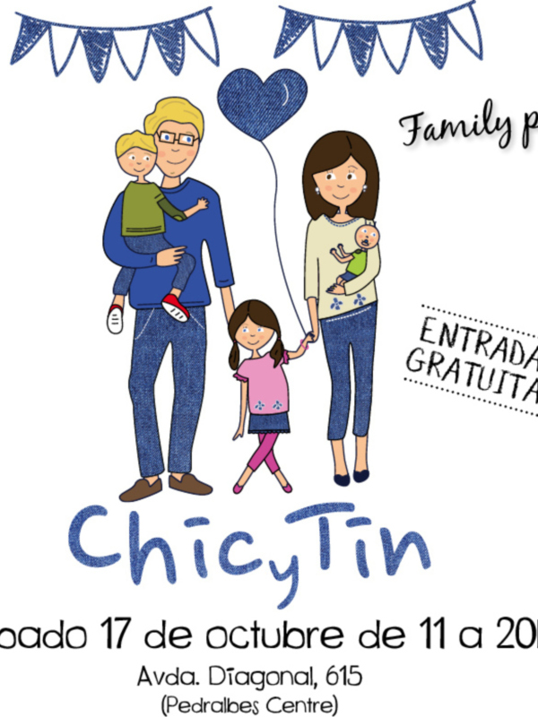 Una familia feliz con un niño y una niña, celebrando un evento llamado 'ChicyTin' el sábado 17 de octubre de 2019, de 11 a 20 horas, en Avda. Diagonal, 615 (Pedralbes Centre).