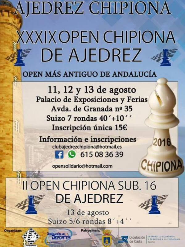 Mañana arranca en Chipiona el open de ajedrez más antiguo de Andalucía que cumple treinta y nueve años