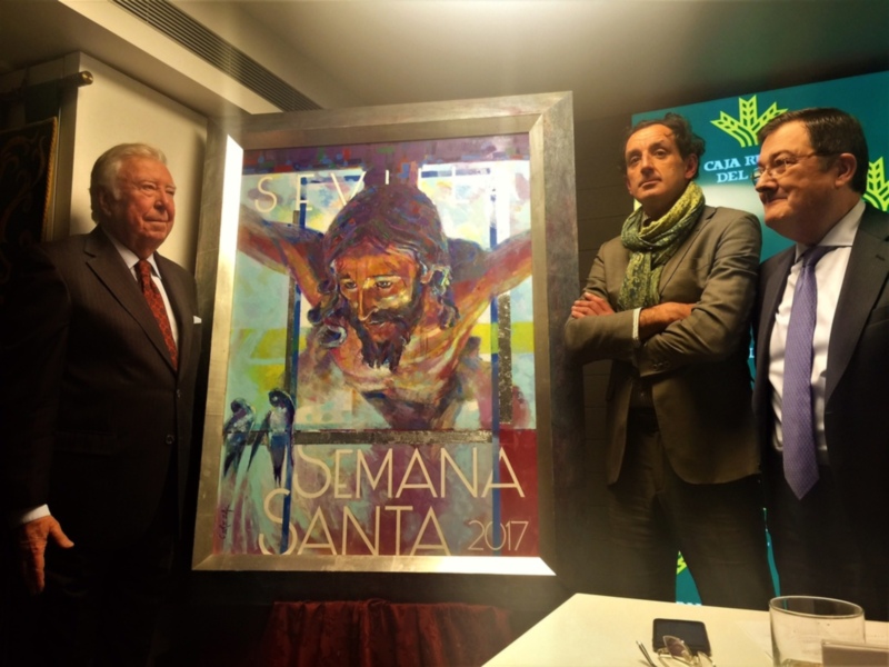 Presentación en Caja Rural del Sur del cartel de la Semana Santa de Sevilla 2017, obra de José María Jiménez Pérez-Cerezal