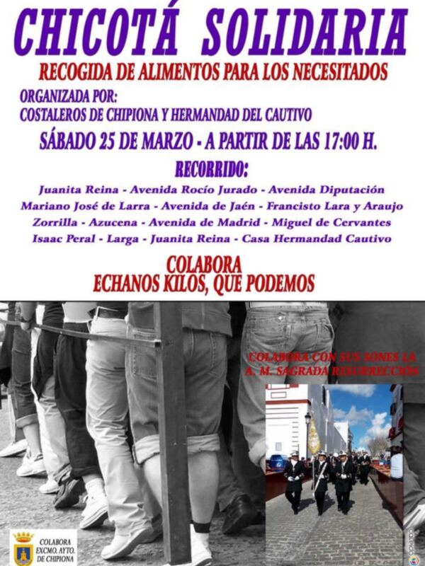 Una “chicotá solidaria” recogerá alimentos mañana sábado para asistir a las familias necesitadas de Chipiona