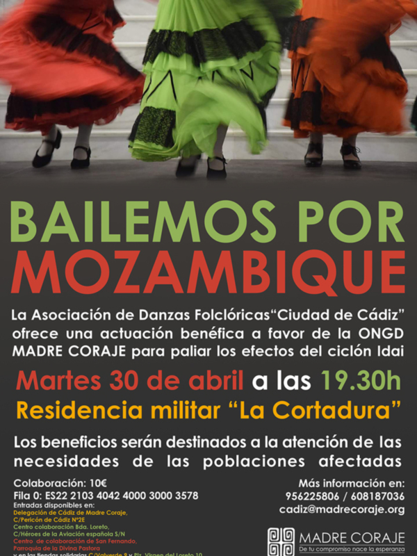 Madre Coraje Cádiz organiza ‘Bailemos por Mozambique’ en apoyo a poblaciones afectadas por el ciclón Idai