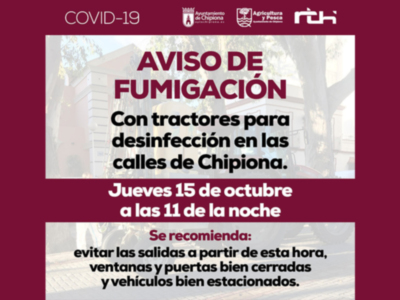 El Ayuntamiento de Chipiona realizará hoy por la noche una nueva fumigación con tractor en las calles de la localidad