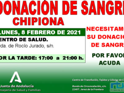 El 8 de febrero habrá nueva donación colectiva en Chipiona porque se necesita sangre de todos los grupos