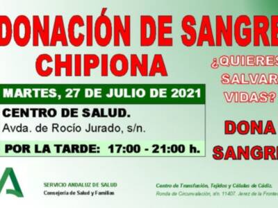 Donación colectiva de sangre martes 27 de julio en Chipiona, nueva oportunidad ahora que bajan las reservas