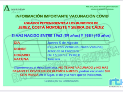 El jueves 5 de agosto pueden vacunarse en IFECA Jerez los nacidos entre  1962 y 1981 que no lo hayan hecho hasta ahora