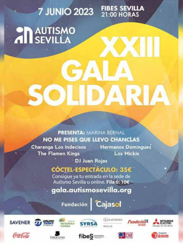 El miércoles 7 de junio de 2023 está programada en Sevilla la vigésimo tercera edición de la Gala Benéfica de Autismo Sevilla