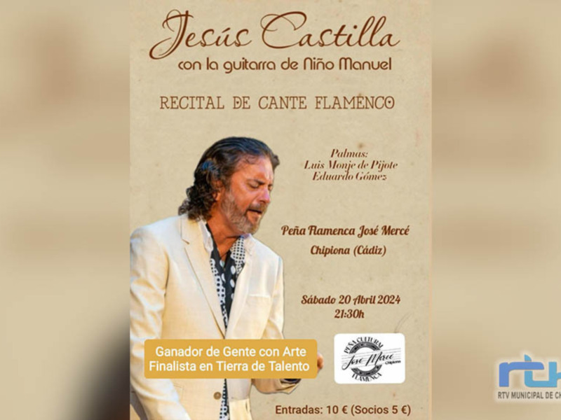 El cantaor flamenco Jesús Castilla actúa este sábado en la Peña Flamenca José Mercé de Chipiona