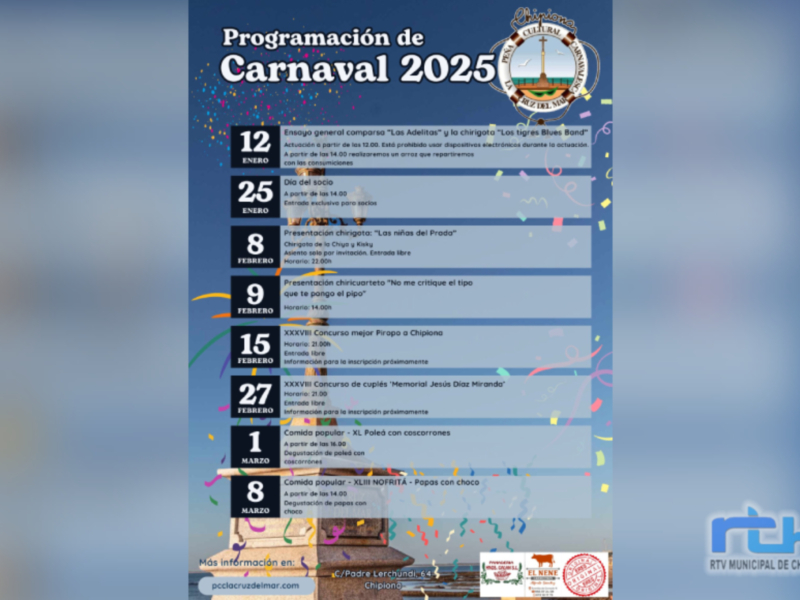 La Peña La Cruz del Mar propone un amplio y diverso programa de actividades en el Carnaval de Chipiona 2025 
